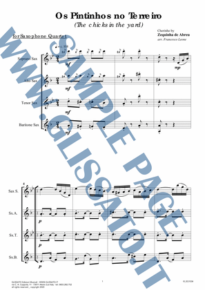 Book cover for Saxophone Quartet sheet music: "Os Pintinhos no Terreiro" (score & parts)