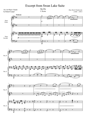 Book cover for Tchaikovsky - Swan Lake Suite Excerpt, Op.20a I. Scene - Original (Arr. for Piano 4 hands)