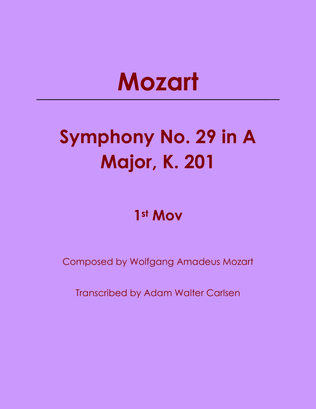 Book cover for Symphony No. 29 in A Major, K. 201 Mov. 1