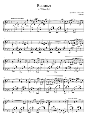 Book cover for Tchaikovsky - Romance in F minor, Op.5 - Original With Fingering - For Piano Solo